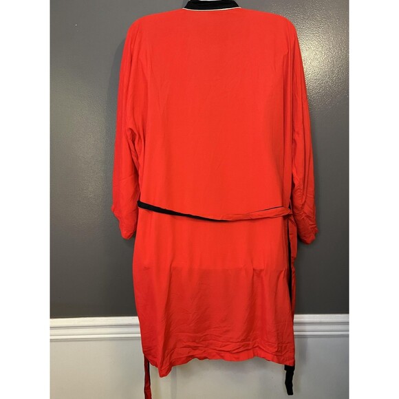 Plum Blossoms Robe Mens Large Red Kimono Belted Embroidered Contrast Trim - Picture 7 of 13